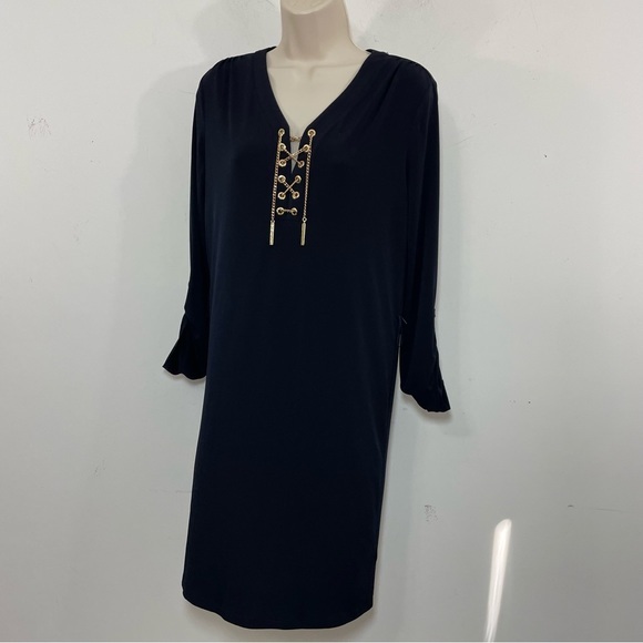MICHAEL Michael Kors Dresses & Skirts - NWT Michael michael Kors Black jersey Shift Dress Gold Chain Small long sleeve